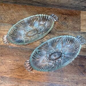Set of 2 Vintage Oval Shape Crystal Celery Serving Candy Nut Trinket Dishes EUC